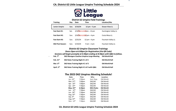D62 Umpire Training Schedule